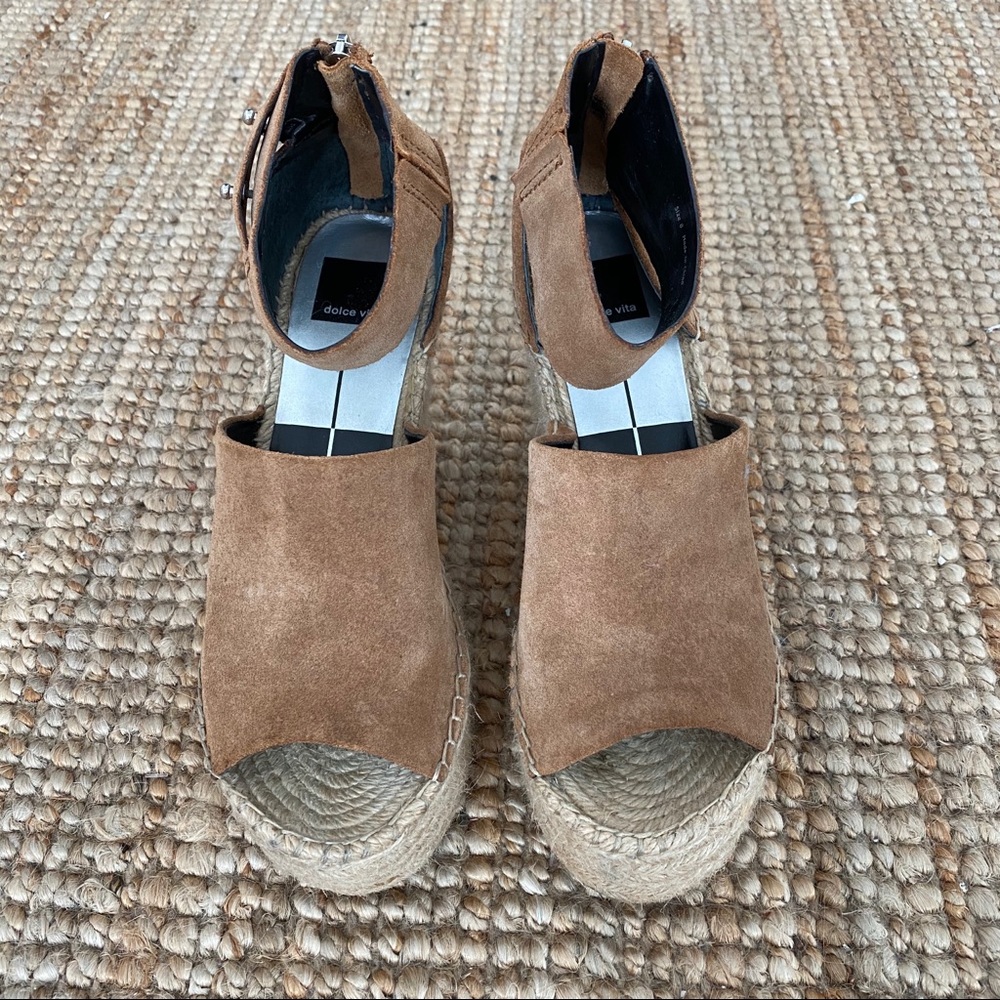 Dolce Vita Straw Leather Espadrille Wedge